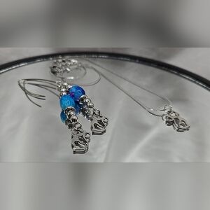 Silver and Blue Beaded Necklace Set